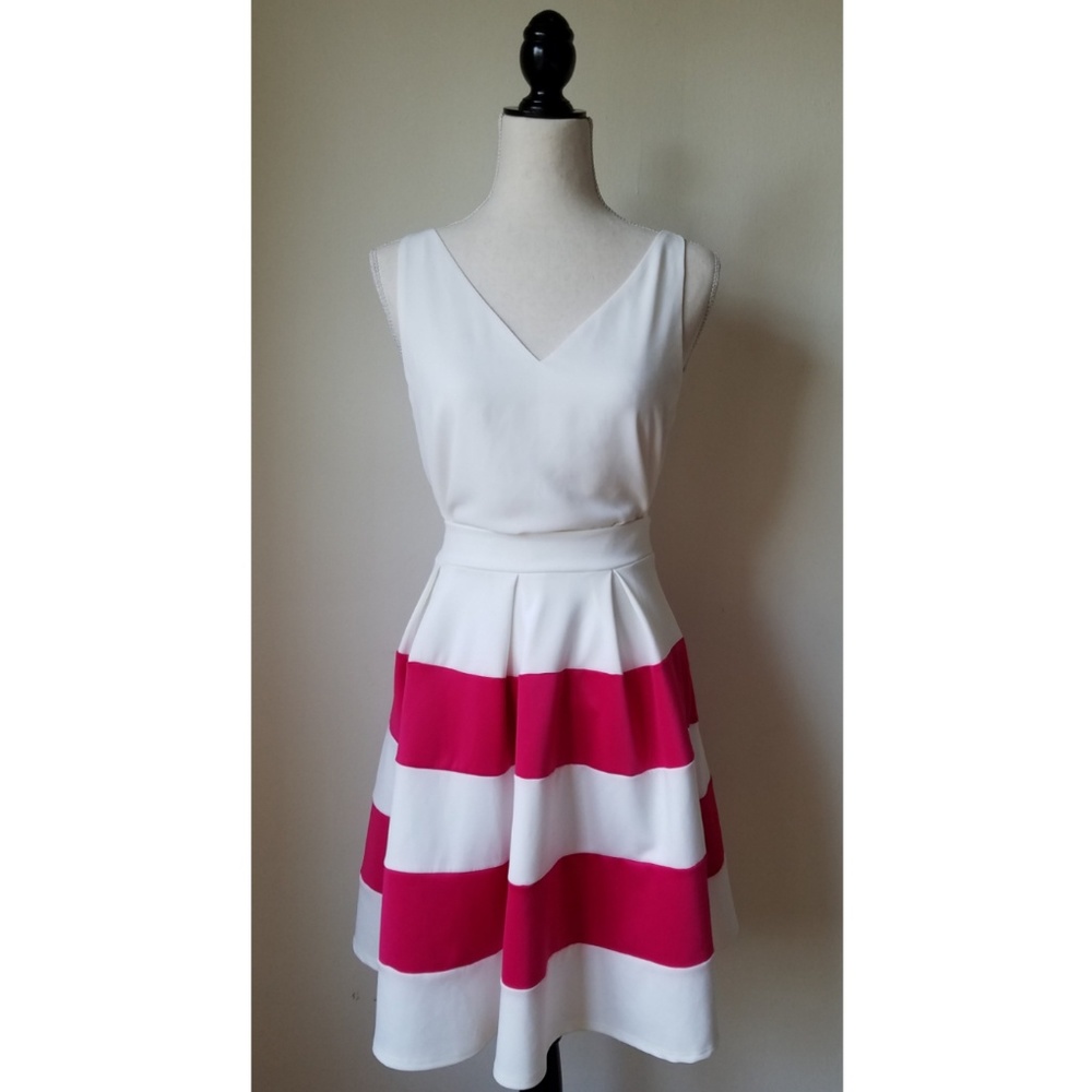 Modcloth White and Fuschia Striped Skater Skirt